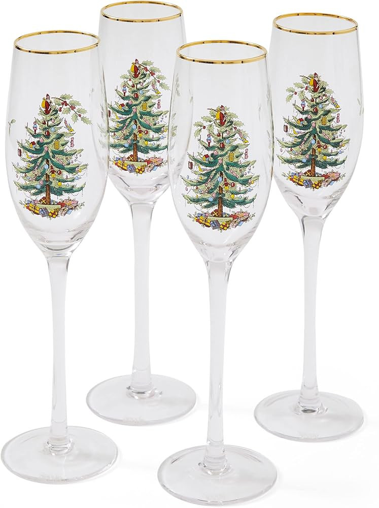 Spode Christmas Tree Glassware - Set of 4 -Made of Glass – Gold Rim- Classic Drinkware - Gift f... | Amazon (US)