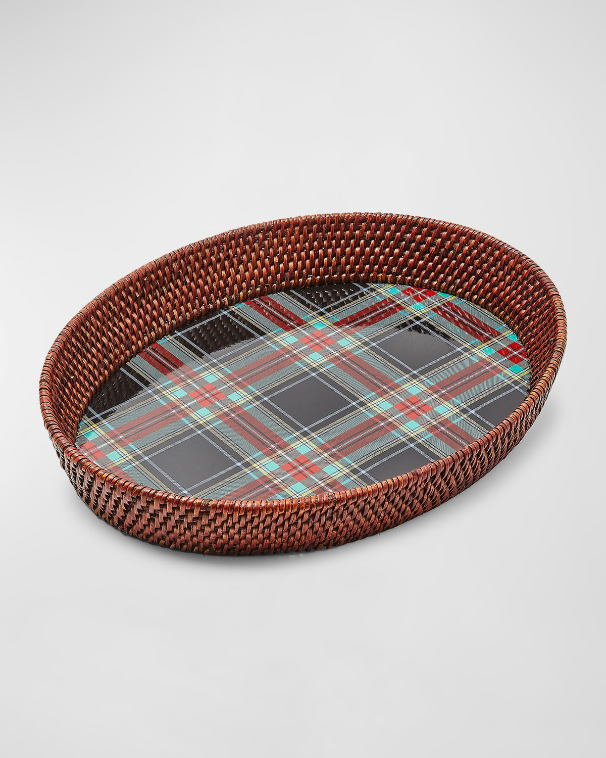 Tartan Rattan Small Serving Tray | Neiman Marcus