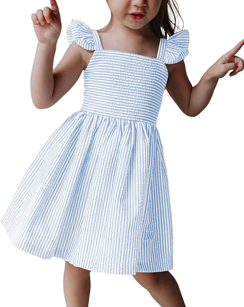 Saodimallsu Girls Summer Dress Spaghetti Strap cami Beach Sundress Spring Outfits for Kids Stripe... | Amazon (US)