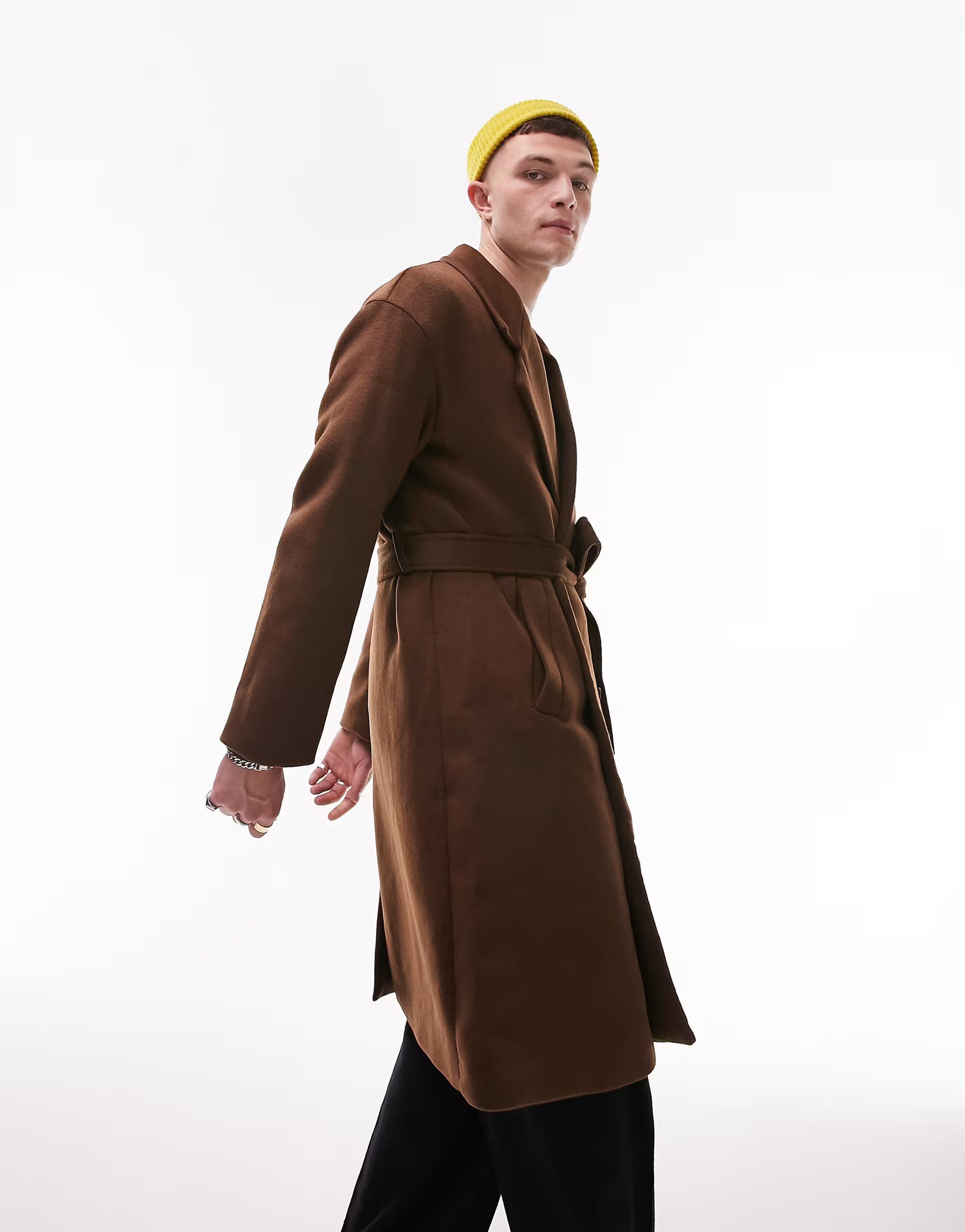 Topman belted overcoat in chocolate brown wool blend | ASOS (Global)