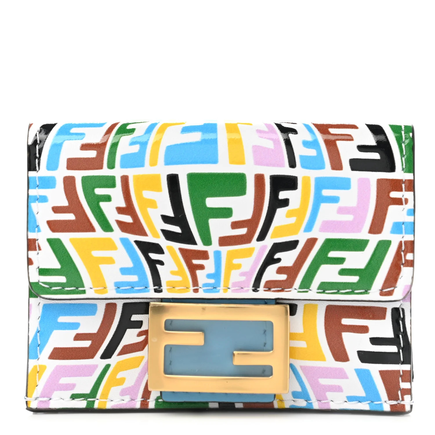 FENDI X SARAH COLEMAN Vitello FF Fish Eye Tri-Fold Wallet Multicolor Cyber Blue | FASHIONPHILE (US)