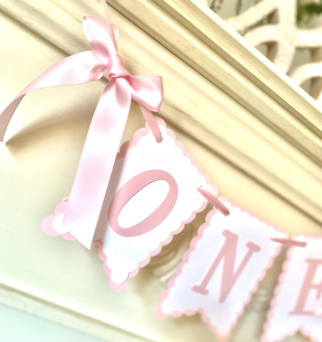 Bow 1st Birthday Decorations ,bow High Chair Banner, Pink and White Birthday Banner, Girl First B... | Etsy (US)