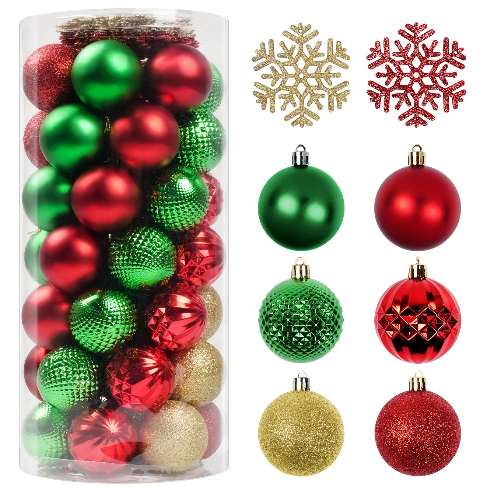 Christmas Tree Decorations Ornament Set, 60ct 2.36 Inches Red Green and Gold Shatterproof Christm... | Amazon (US)