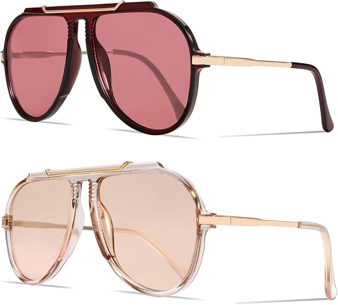 Oversized Aviator Sunglasses for Women Men 2026 70s Retro Gold Metal Sun Glasses Tangle Free Squa... | Amazon (US)
