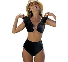 SPORLIKE Women Ruffle High Waist Swimsuit Two Pieces Push Up Tropical Print Bikini | Amazon (US)