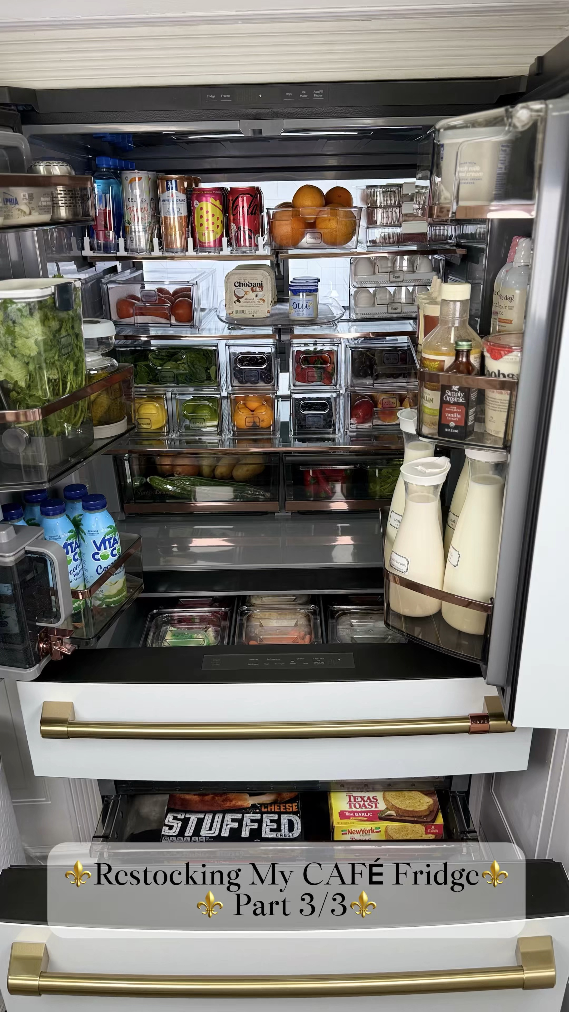 Restocking my new CAFÉ Refrigerator ( ASMR ) Loving all these containers from Amazon that just fit perfect and helps me keep all the food and drinks nice and organized.  

#LTKHome #LTKWatchNow
