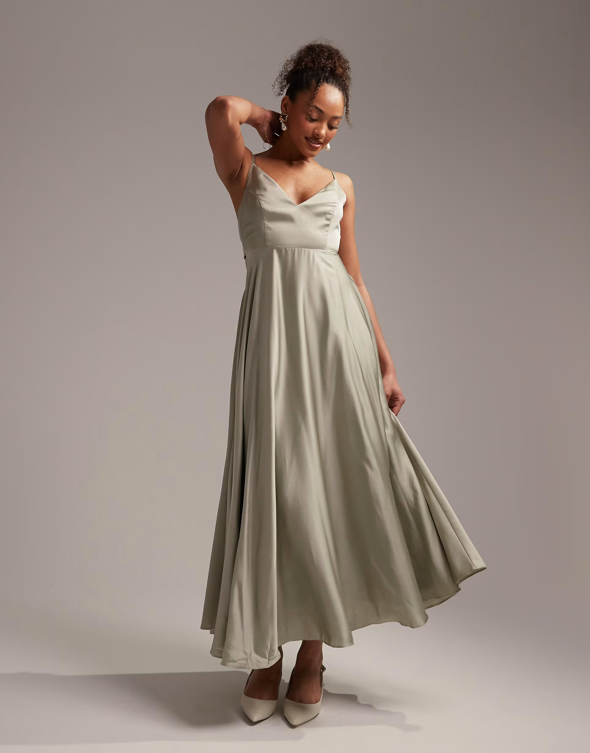 ASOS EDITION satin midi dress with tie back in sage green | ASOS (Global)
