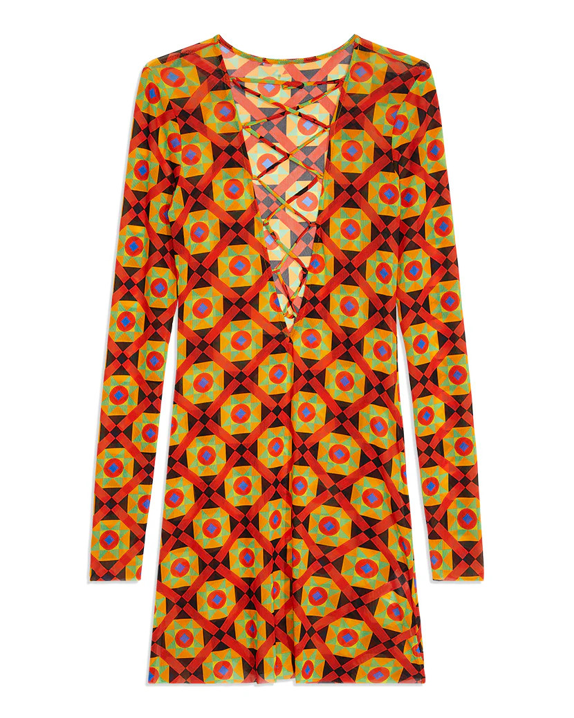 V-Neck Mosaic Lace Up Mini Dress | We Wore What