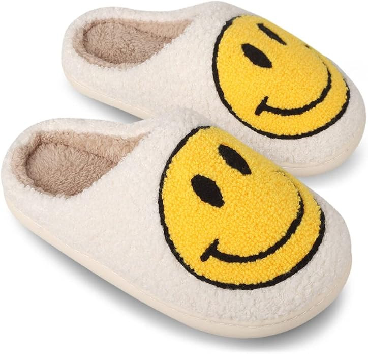 Smiley Face Slippers, Comfortable Indoor Outdoor Slippers, Retro Soft Plush Lightweight Home Slip... | Amazon (US)