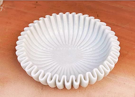 SWADESHI BLESSINGS HandCrafted Marble Ruffle Bowl/Antique Scallop Bowl/Fruit Bowl/Vintage Ring Di... | Amazon (US)