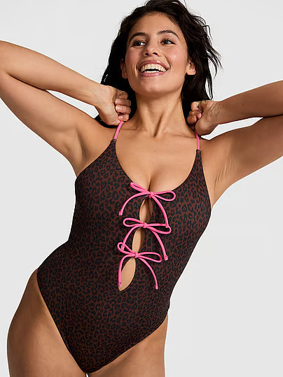 Front-Tie One-Piece Swimsuit, Print, XS - Women's One-Pieces - PINK | Victoria's Secret (US / CA )