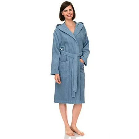 TowelSelections Women s Hooded Robe Cotton Terry Cloth Bathrobe X-Large Blue | Walmart (US)