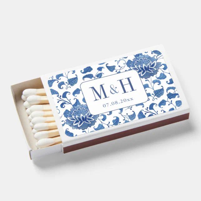 Chinoiserie Blue And White Wedding Monogram Matchboxes | Zazzle | Zazzle