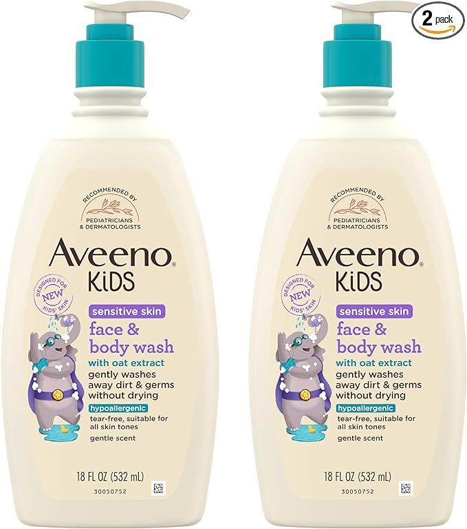 Aveeno Kids Sensitive Skin Face & Body Wash, 18 Fl. Oz, Pack of 2 | Amazon (US)
