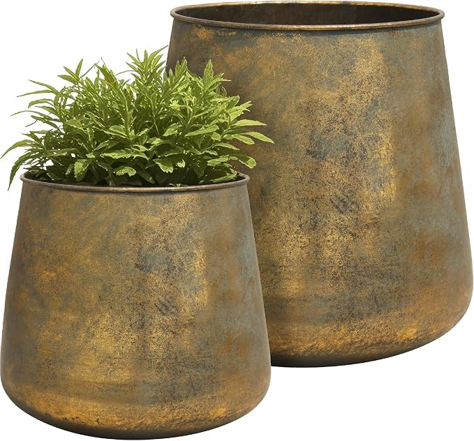 Worth Garden Metal Planters Set of 2, Vintage Gold Round Decorative Containers Flower Pots - Clas... | Amazon (US)