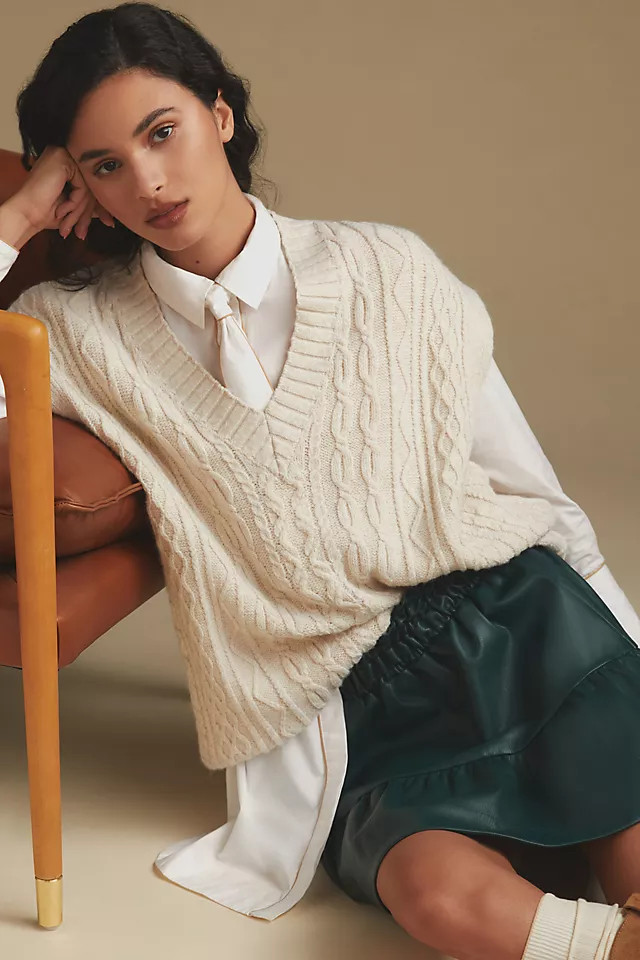 By Anthropologie Oversized Cable-Knit Sweater Vest | Anthropologie (US)