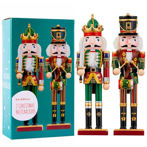 THE TWIDDLERS 2 Pack 12 Inch Wooden Nutcracker Christmas Decor King & Soldier (Green) Decorative Christmas Nutcracker Figures, Nutcracker Christmas Decorations, Cascanueces de Navidad in Gift Box | Amazon (US)