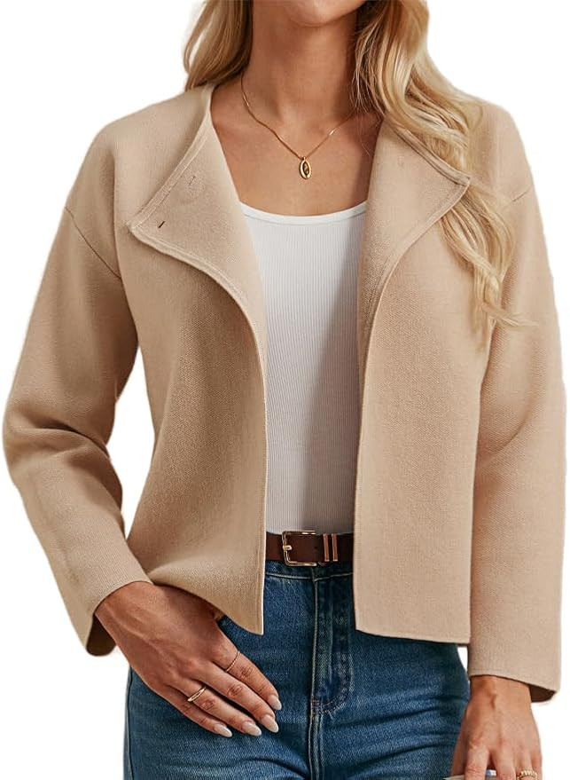 GRACE KARIN Womens Cropped Knit Sweater Blazer, Oversized Open Front Jackets 2025 Fall, Laple Car... | Amazon (US)