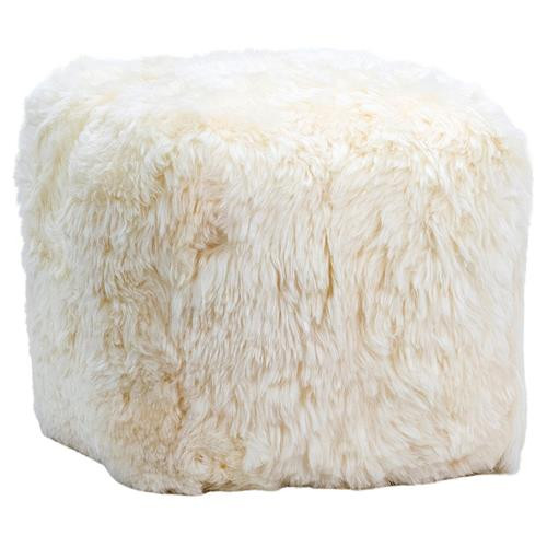Pedro Modern Classic White Sheep Skin Outdoor Pouf | Kathy Kuo Home