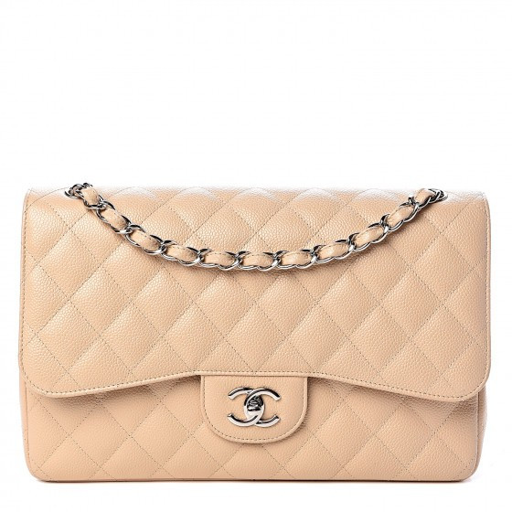 CHANEL Caviar Quilted Jumbo Double Flap Beige Clair | Fashionphile