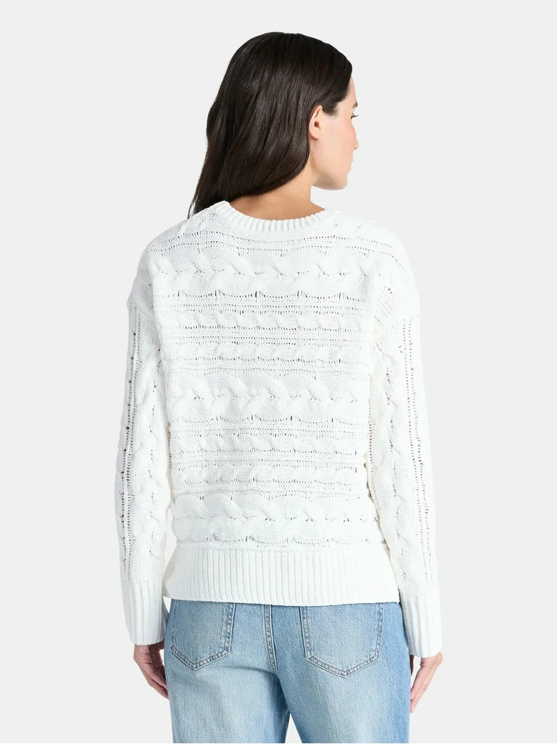 Time and Tru Women's Chenille Cable Knit Crewneck Sweater, Midweight, Sizes XS-XXXL | Walmart (US)