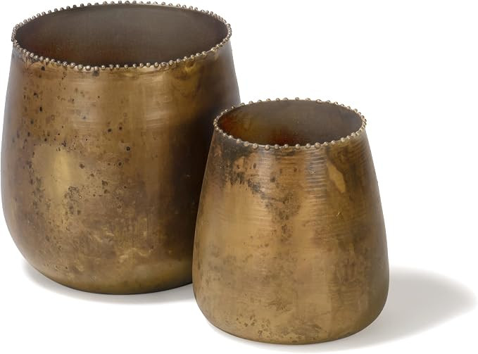 Red Co. 5 inch & 4 inch Beaded Edge Tulip Shaped Metal Garden Planters Set of 2, Distressed Brass | Amazon (US)