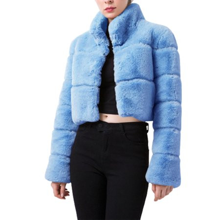 Ziloco Women s Cute Loose Casual Short Wool Artificial Wool Warm Long Sleeve Coat cropped puffer jac | Walmart (US)