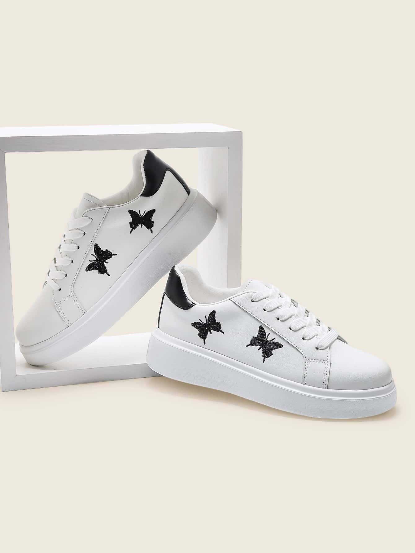 Butterfly Embroidery Lace-up Front Skate Shoes | SHEIN