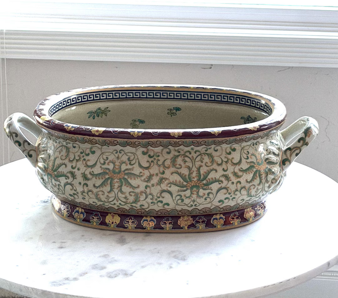 Vintage Chinese Oriental Porcelain Oval Foot Bath/planter - Etsy | Etsy (US)