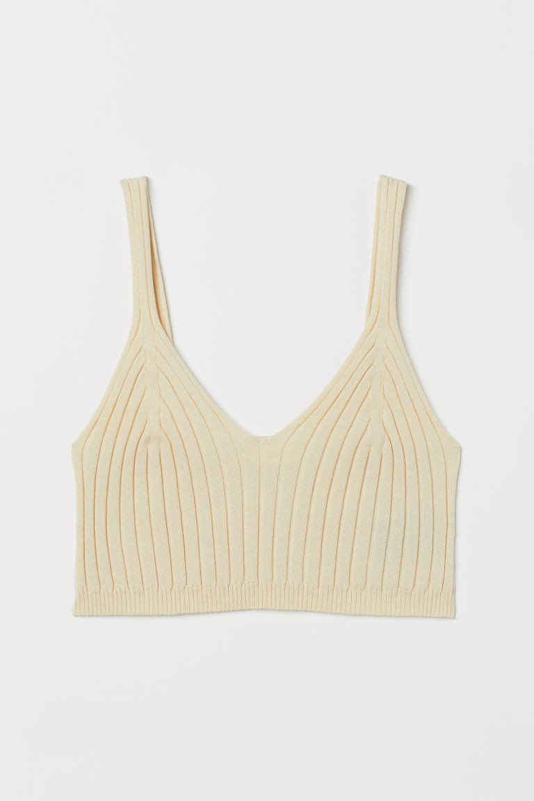 H & M - Rib-knit Crop Top - Yellow | H&M (US + CA)