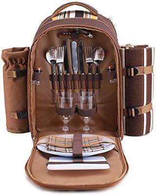 apollo walker Picnic Backpack Bag for 2 Person with Cooler Compartment, Detachable Bottle/Wine Ho... | Amazon (US)