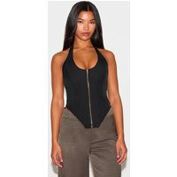 Black Boned Dip Hem Corset | PrettyLittleThing US