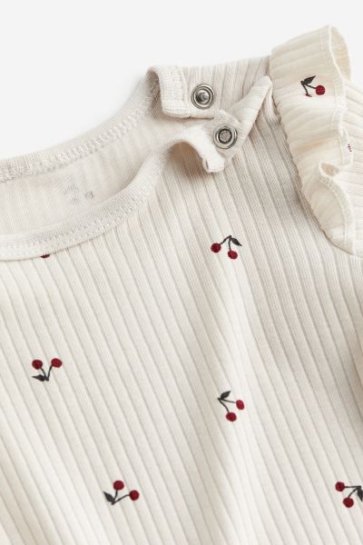 Ribbed Cotton Set - Light beige/cherries - Kids | H&M US | H&M (US + CA)