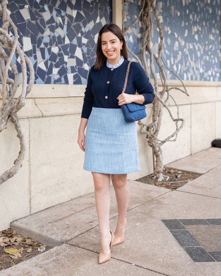 Obsessed with this tweed skirt and navy cardigan with gold buttons for the office! Everything is on sale

#LTKworkwear #LTKfindsunder50 #LTKfindsunder100