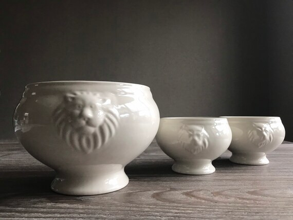 French Vintage Lion Head Soup Tureen With 2 Soup Bowls | Etsy | Etsy (US)