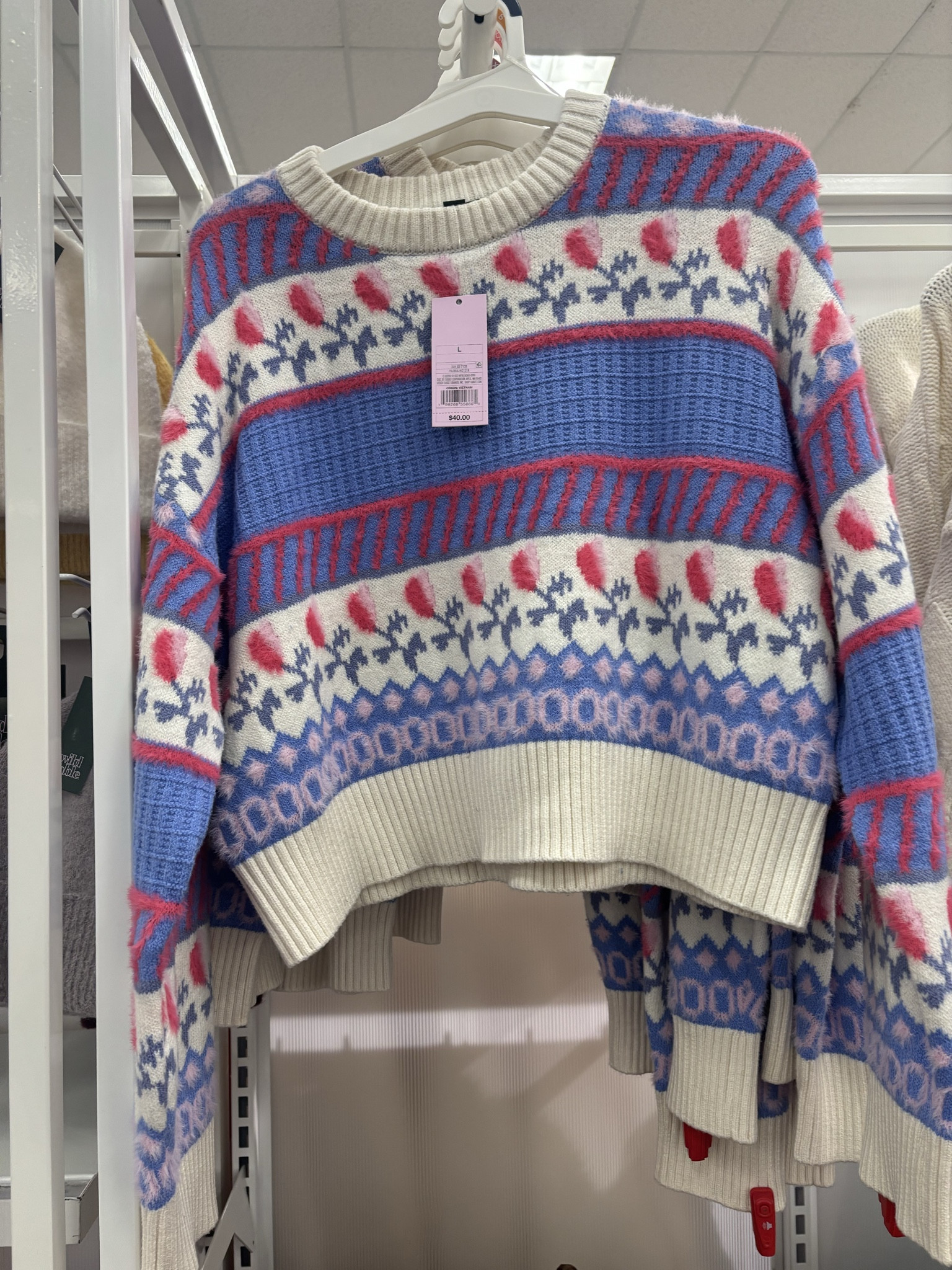 Love this cute red, blue, and white sweater with roses on it! @Target has the best sweater selection right now! 

 #LTKGiftGuide #LTKHoliday #LTKdayinmylife