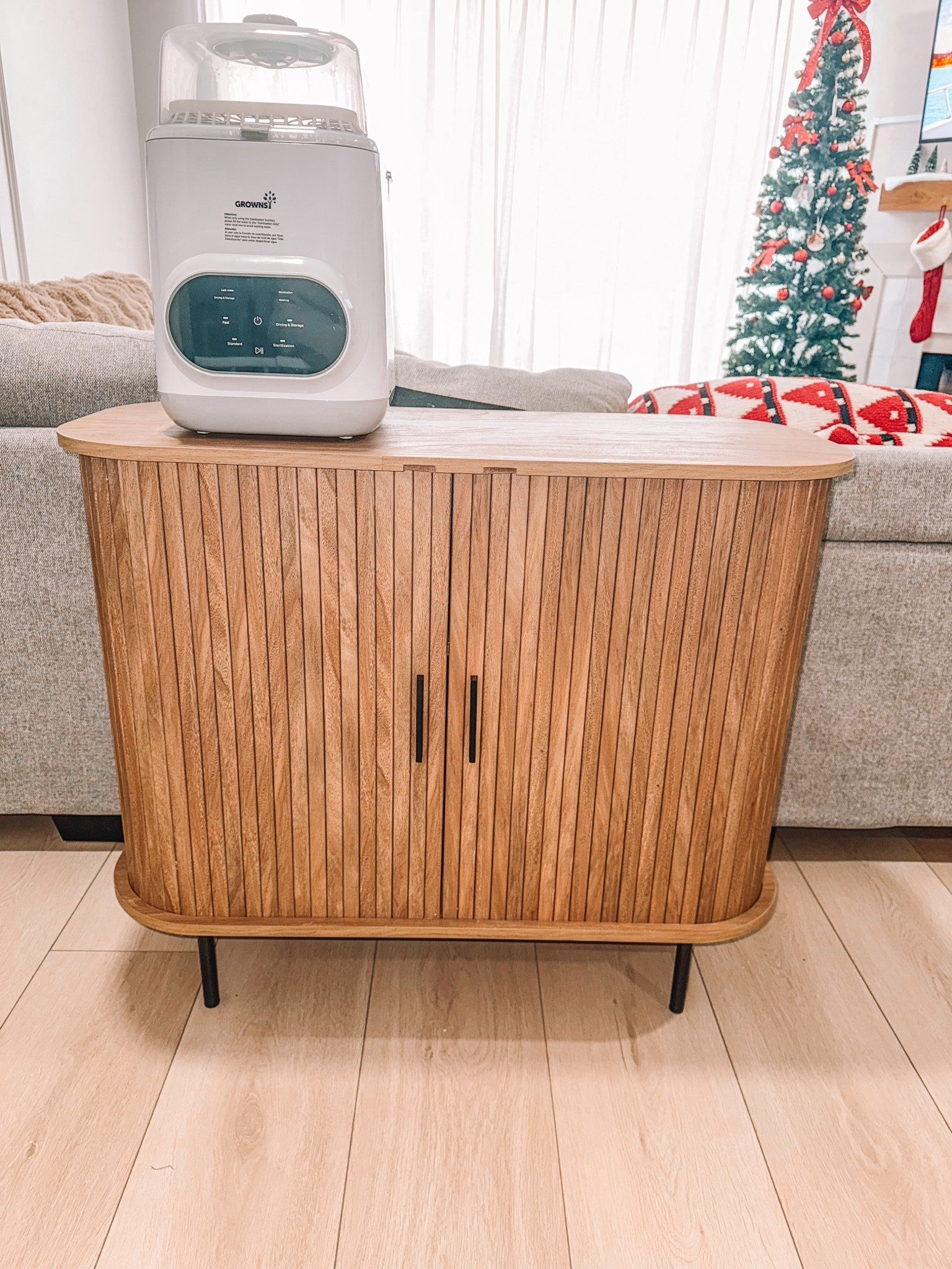 Mid century modern slide door cabinet.
#organization #storage 

#LTKSaleAlert #LTKHoliday #LTKHome