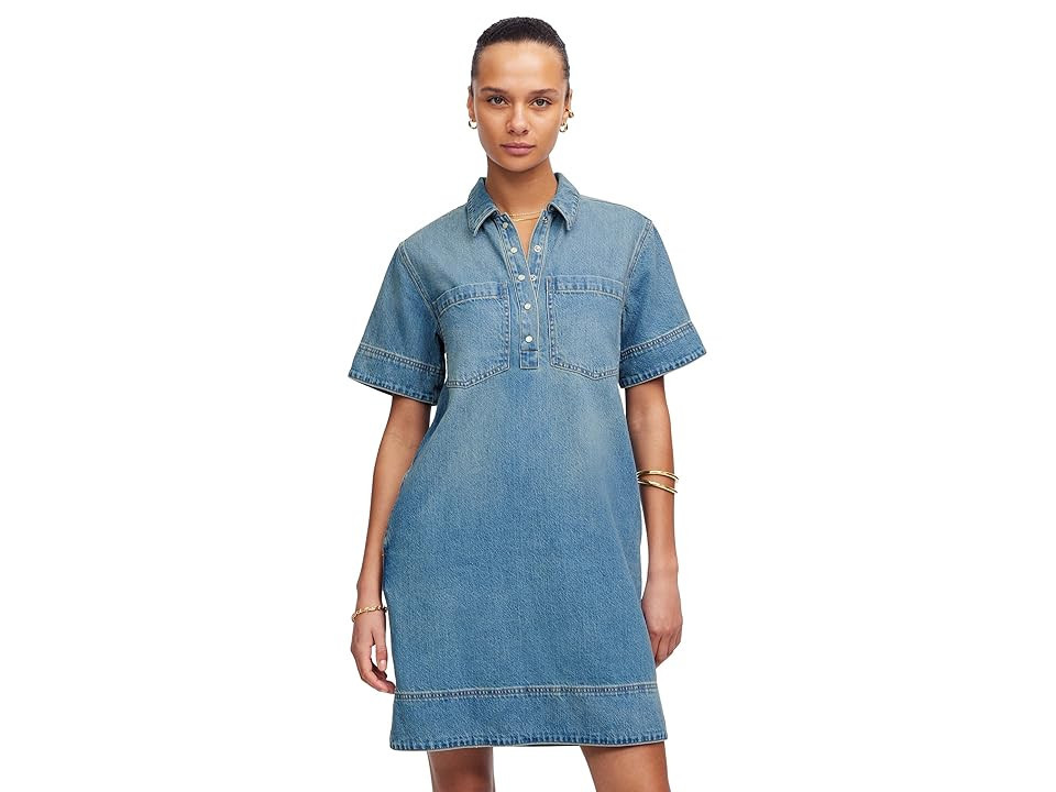 Madewell Short Sleeve Popover Denim Mini Dress In Robertson Women's Dress Robertson Wash : XS (Women's 00-0), Cotton/Denim | Zappos
