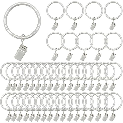 44 Pack Metal Curtain Rings with Clips, Drapery Clips with Rings, Curtain Hangers Clips, Drapes Rings 1.5 inch Interior Diameter,Matte Silver | Amazon (US)