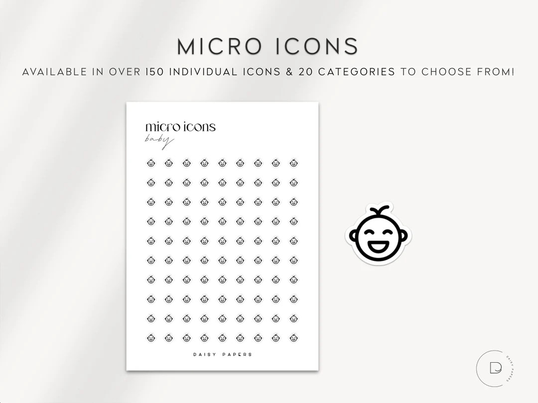 BABY Micro Icon Stickers Planner Stickers Minimal & Functional Planner Sticker Small Icon Sticker... | Etsy (US)