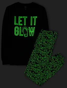 Unisex Adult Matching Family Glow Let It Glow Cotton Pajamas - black | The Children's Place