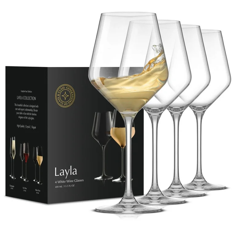 JoyJolt Layla Crystal White Wine Glasses Set of 4 - Stemmed Wine Glasses Set | Walmart (US)