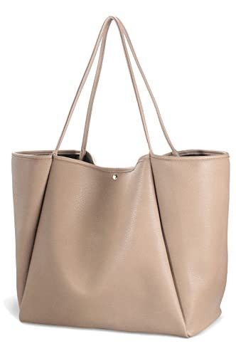 Oversize Pu Leather Tote Women Weekender Bag Shopper Handbag Travel Purse (Nude) | Amazon (US)