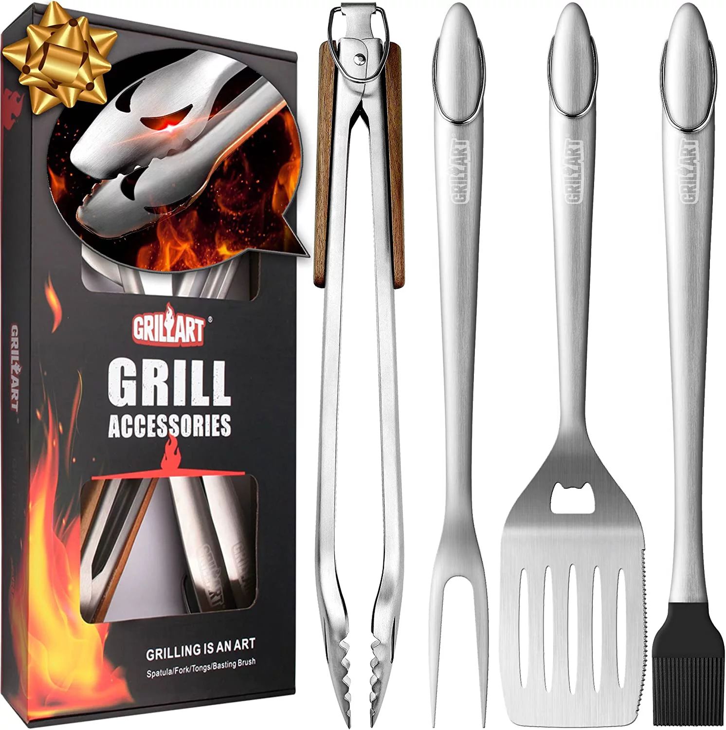 GRILLART BBQ Tools Grill Tools Set - 18Inch Heavy Duty Grilling Tools BBQ Set Stainless-Gift Idea... | Walmart (US)