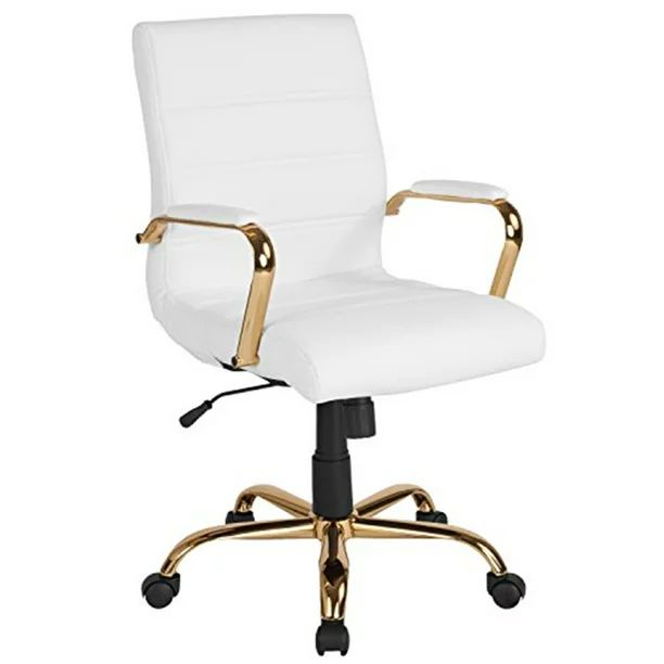 Flash Furniture Mid-Back White LeatherSoft Executive Swivel Office Chair with Gold Frame and Arms | Walmart (US)