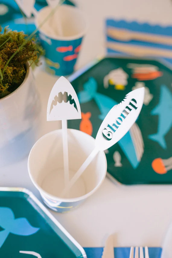 Set of Shark Stir Sticks  Shark Party  Shark Birthday  | Etsy | Etsy (US)