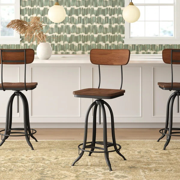Fabron Swivel Solid Wood Adjustable Height Bar Stool | Wayfair Professional