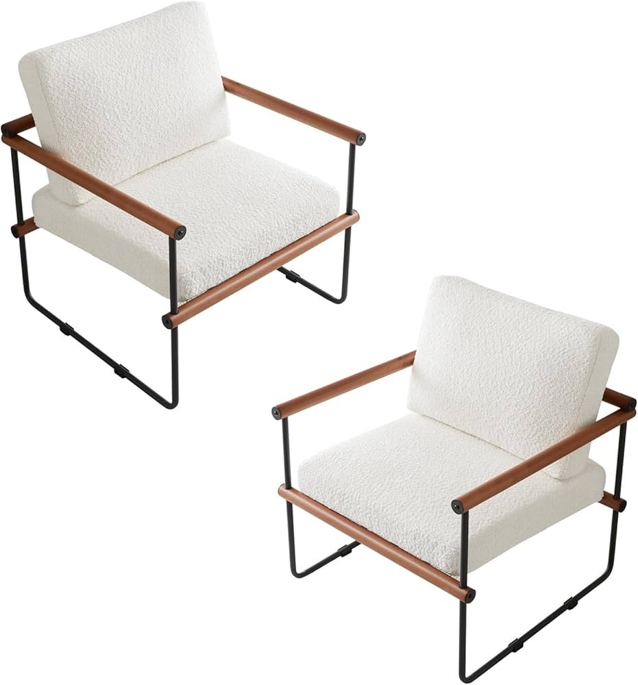 Set of 2 Boucle Fabric Accent Chair, Modern Tufted Single Sofa for Bedroom, Upholstered Reading C... | Amazon (US)