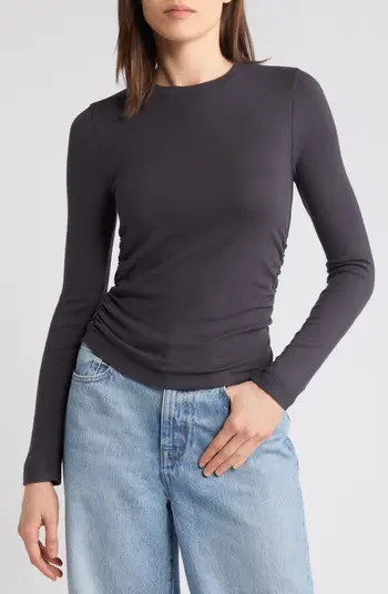 Long Sleeve Ruched Brushed Jersey Top | Nordstrom