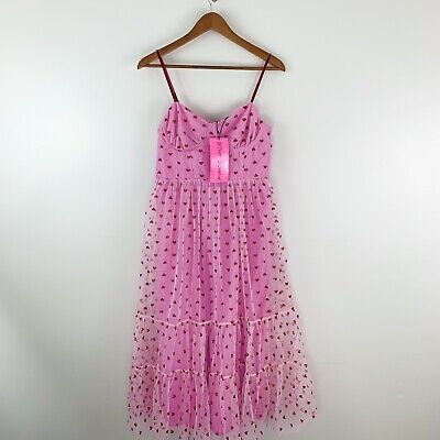 NWT BETSEY JOHNSON Glitter Heart Bustier Dress Size 12 Tiered Tulle Midi | eBay US